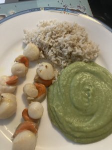 Brocoli scallops brown rice